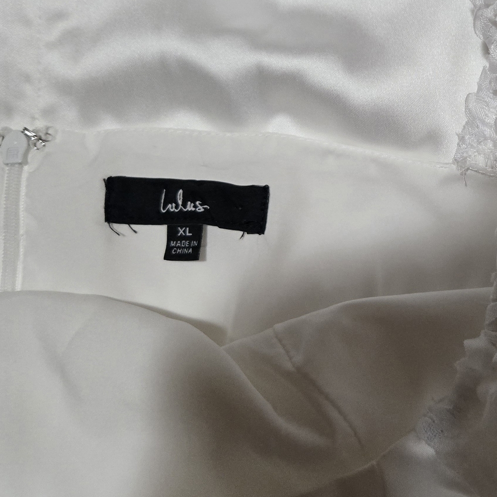 Lulu's Ivory Satin Dress with Ruffled Sleeves Size XL - Picture 11 of 14